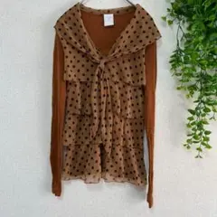 ププラ　PUPULA シフォンフリルニット　38 カシミヤ混　ウール混