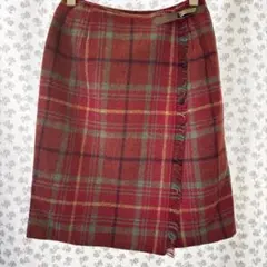 ニューヨーカー タータンチェック フリンジ付きひざ丈巻きスカート9号（M）