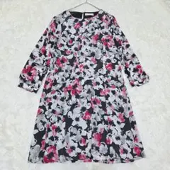 オフオン 40 L チュニック 花柄 総柄 長袖 大人可愛い ブラック ピンク