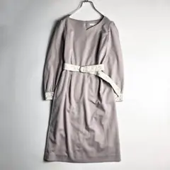 美品　プロポーション　レース　切り替え　ベルト付き　ワンピース　グレージュ