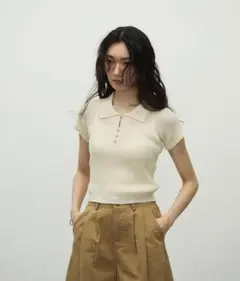 【Lutim by u】シャーベットタッチポロ襟ランダムリブトップス