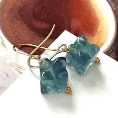 1点作品☺︎ カービングブロックフローライトピアス　イヤリングに変更可能☺︎