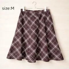美品 チェックスカート M ブラウン 膝丈 フレア Aライン 上品 清楚 春夏