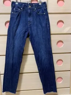 AMERICA HOLIC ダークブルー ハイウエスト デニムパンツ フリンジ裾