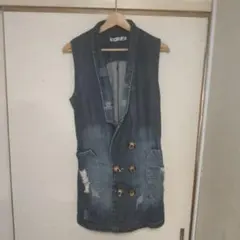 ノースリーブデニムベスト ダメージ加工