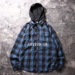 COTTON ON ネルシャツ フード付き　チェック　ブルー　ブラック　コットン
