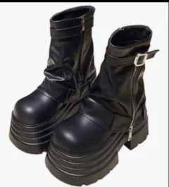 厚底ブーツ ショートブーツ レディース PUレザー ジップアップ シューズ