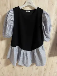 INGNI 黒 切り替え 半袖トップスパフスリーブ