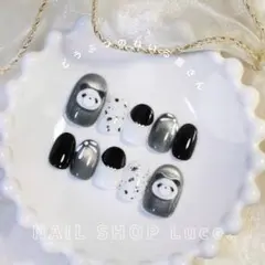 【現品】ネイルチップ 3D パンダ リボン 白黒 ／ No. A-04