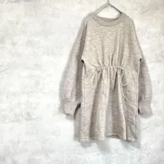 ぜヴォン　ニット　長袖　ミディアム丈　体型カバー　ベージュ　ウエストゴム　秋冬のサムネイル