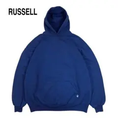 90s USA製RUSSELL 無地 パーカー プルオーバー ネイビー XXL
