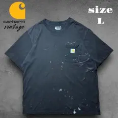 鬼フェード 古着 カーハート ペンキTシャツ L ブラック USA企画 ワーク系