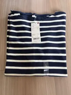 UNIQLO ボーダー ボートネックT 長袖 ネイビー L