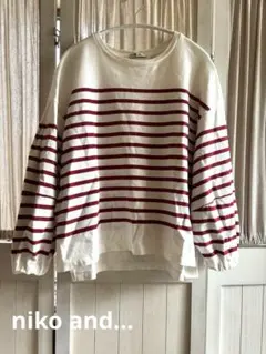 ニコアンド 袖ボリュームランタンプルオーバーM ボーダー柄　赤