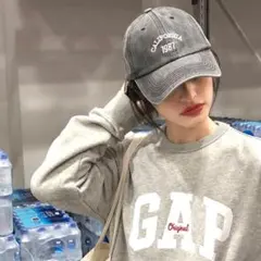 キャップ グレー ベースボール 野球帽 レディース 韓国 ウォッシュド 帽子