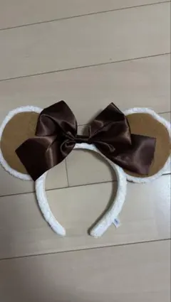 ミッキー耳風カチューシャ ブラウンリボン付き