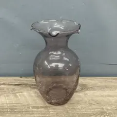 D-壁【ヴィンテージ ガラス花瓶 クラック加工 パープル系 フラワーベース】