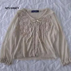 M'S GRACY エムズグレイシー 長袖ボレロ　シャツ　ベージュ　花柄　フリルのサムネイル