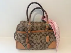 COACH コーチ ハンドバッグ シグネチャー パープル スカーフリボン付 