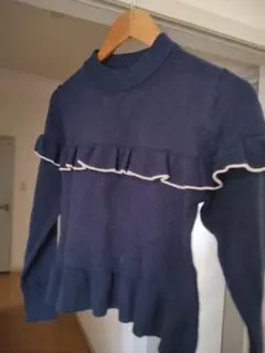 MAJESTIC LEGON ネイビー フリルニット M