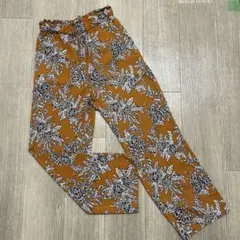 ★美品★GU ジーユー オレンジ 花柄 ワイド パンツ ブラウン