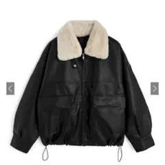 ファーティペット付き襟2Wayレザードロストブルゾン[fo2184]