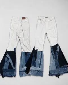 リメイク ブラックデニム フレアパンツ ベルボトム 3本ライン Y2K 再