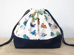H288【通園・通学グッズ】ハンドメイドお弁当袋(働く車柄白色)