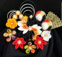 つまみ細工 髪飾り 黒 成人式 七五三 前撮り 卒業式 振袖 袴 浴衣 結婚式