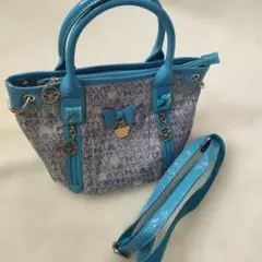 SAVOY 青いリボンとクマのチャーム付きショルダーバッグ