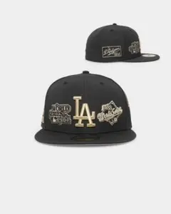 ニューエラ 59FIFTY ドジャース キャップ 黒 金 WSパッチ 2個セット