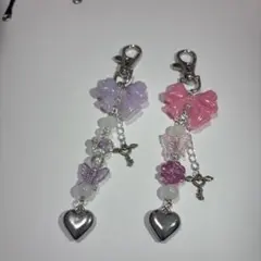 リボンビーズキーホルダー 2つセット お揃いキーホルダー