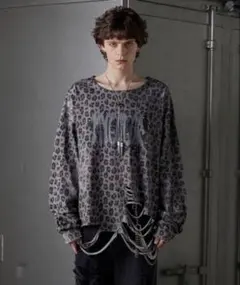 grancy　総柄ラインストーングラフィックロンT 長袖　 グレー　Lサイズ