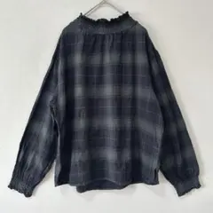 ▽tweedia フリル襟　トップス　ブラウス　グリーン　チェック　秋トップス