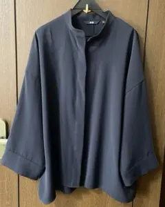 ユニクロ　ドレープブラウス7分袖　ネイビーXL