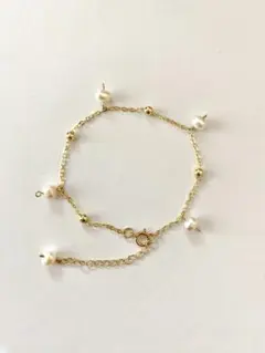 淡水パールとビーズあずきチェーンブレスレット