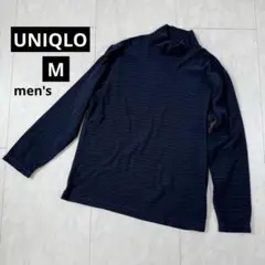 【ユニクロ】メンズ・ヒートテックフリースモックネックTシャツ◇ネイビー系・M