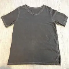 MOCAヴィンテージ加工Vネックコットン100％シンプル半袖Tシャツ