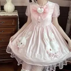 T Alice ロリータワンピース うさぎ ピンク チュール フリル 半袖のサムネイル