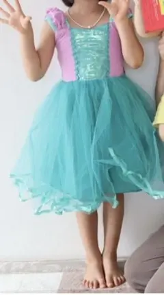 キッズ プリンセス風ドレス パープル×グリーン　ディズニーアリエル風