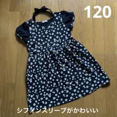 GITA COLLECTION 花柄 半袖ワンピース 黒　シフォンスリーブ