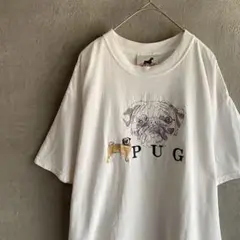 GR8 DOGS パグ 刺繍 Tシャツ L 犬 古着