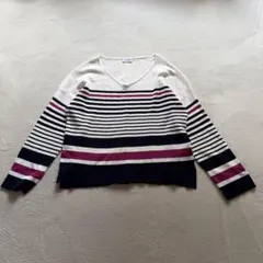 any FAM エニィファム Vネック ボーダーニット 長袖 マルチカラー