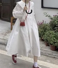 フリル付きシャツワンピース