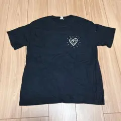 黑色 短袖T恤 上衣 愛心印花 T恤 【M】