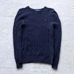 ポロ ラルフローレン カシミヤ混 ケーブルニット ネイビー ポニー刺繍