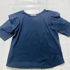 Pierrot ネイビー 半袖シャツ フリル　半袖トップス　春夏　着回し　449