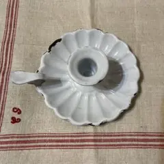 フランスアンティーク　ホワイトエナメルキャンドルホルダー