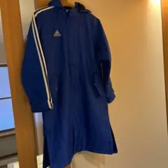 adidas 青 ベンチコート フード付き