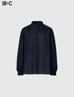 ユニクロC ボリュームスリーブ ブラウス ネイビー